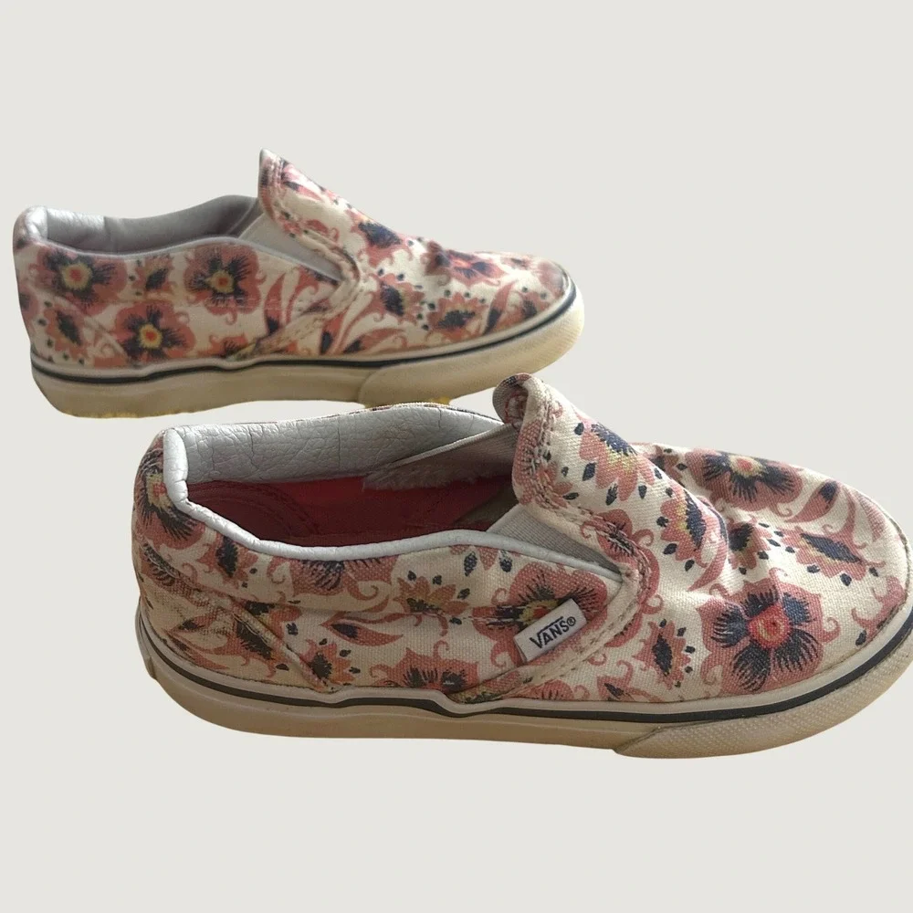 Vans Slip On Sneakers Canvas Toddler 9 Pink Floral Boho Skater